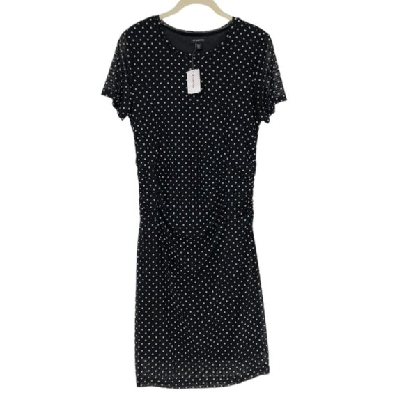 Le Chateau Black white Polka Dot short sleeve ruched NWT Dress Size Large - Picture 1 of 16